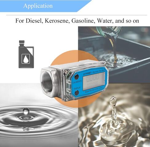 1.5 inch Digital Turbine Flow Meter, LCD Display Fuel Water Flow Meter, Flowmeter for Diesel Kerosene Gasoline Water, Aluminum Stainless Steel. Flow Rate of 40-280LPM(10.5-74GPM). in Saudi Arabia