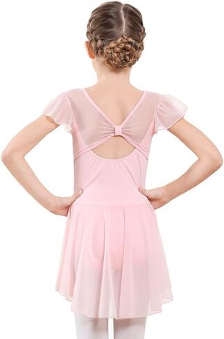 DIPUG Girls Ballet Leotards with Skirts Toddler Hollow Back Dance Dresses with Ruffle Sleeve in Saudi Arabia