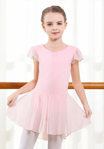 DIPUG Girls Ballet Leotards with Skirts Toddler Hollow Back Dance Dresses with Ruffle Sleeve in Saudi Arabia