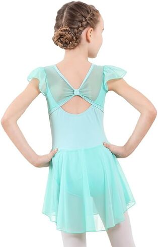 DIPUG Girls Ballet Leotards with Skirts Toddler Hollow Back Dance Dresses with Ruffle Sleeve in Saudi Arabia