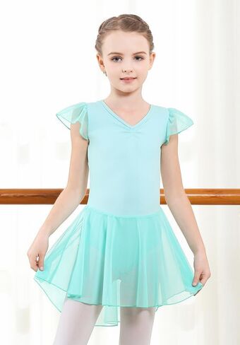 DIPUG Girls Ballet Leotards with Skirts Toddler Hollow Back Dance Dresses with Ruffle Sleeve in Saudi Arabia