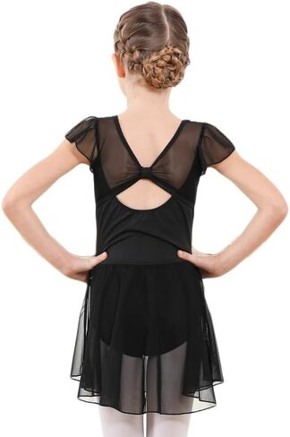 DIPUG Girls Ballet Leotards with Skirts Toddler Hollow Back Dance Dresses with Ruffle Sleeve in Saudi Arabia