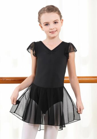 DIPUG Girls Ballet Leotards with Skirts Toddler Hollow Back Dance Dresses with Ruffle Sleeve in Saudi Arabia