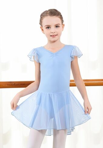 ملابس باليه للفتيات من DIPUG مع تنانير وفساتين رقص بظهر مجوف للأطفال الصغار مع أكمام مكشكشة in Kuwait