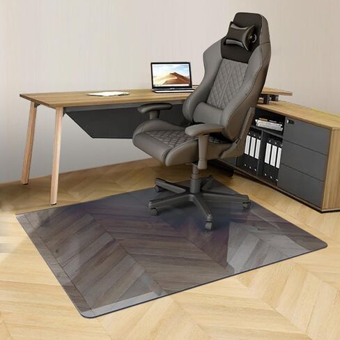 Office Chair Mat, Glass Chair Mat, 36" x 46" x 0.2"Th Tempered Glass Office Chair Mat for Carpet or Hardwood Floor Effortless Rolling, Easy to Clean, Carpet Chair Mats Clear Black in Saudi Arabia