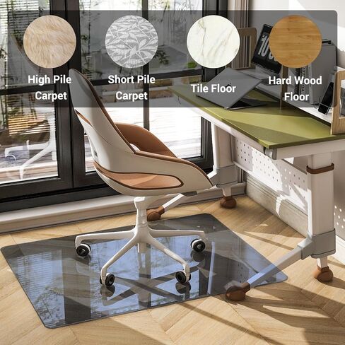 Office Chair Mat, Glass Chair Mat, 36" x 46" x 0.2"Th Tempered Glass Office Chair Mat for Carpet or Hardwood Floor Effortless Rolling, Easy to Clean, Carpet Chair Mats Clear Black in Saudi Arabia