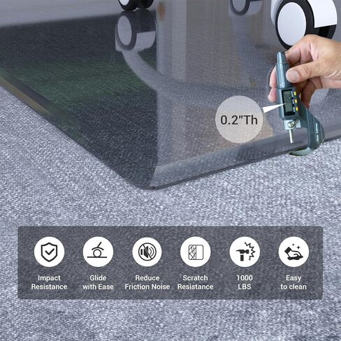 Office Chair Mat, Glass Chair Mat, 36" x 46" x 0.2"Th Tempered Glass Office Chair Mat for Carpet or Hardwood Floor Effortless Rolling, Easy to Clean, Carpet Chair Mats Clear Black in Saudi Arabia