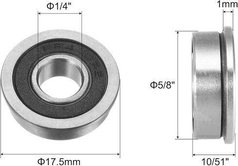Uxcell FR4-2RS محمل كروي ذو حواف 1/4 × 5/8 × 10/51 بوصة محامل شفة فولاذية كروم مزدوجة محكمة الغلق، 10 قطع in Kuwait