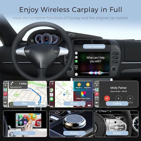 محول Carplay اللاسلكي لـ Carplay السلكي من المصنع إلى لاسلكي، تحويل سلكي إلى دونجل Carplay لاسلكي للاتصال اللاسلكي، التوصيل والتشغيل، للسيارات من 2015 وiPhone iOS 10+ in Kuwait
