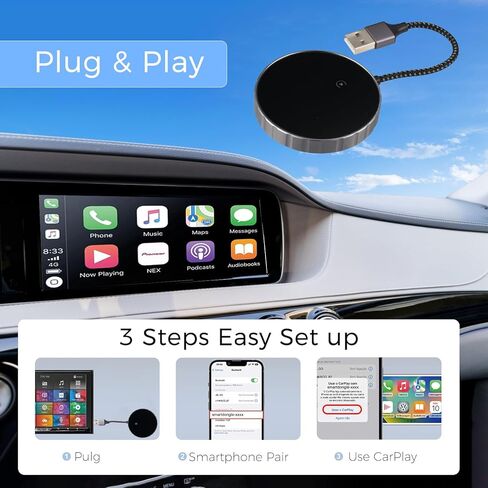 محول Carplay اللاسلكي لـ Carplay السلكي من المصنع إلى لاسلكي، تحويل سلكي إلى دونجل Carplay لاسلكي للاتصال اللاسلكي، التوصيل والتشغيل، للسيارات من 2015 وiPhone iOS 10+ in Kuwait