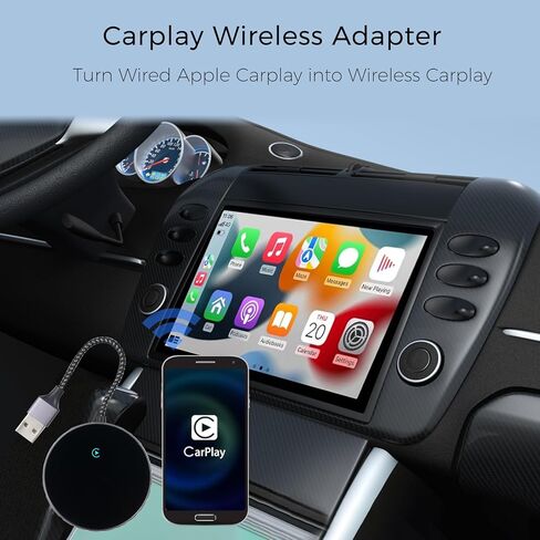 محول Carplay اللاسلكي لـ Carplay السلكي من المصنع إلى لاسلكي، تحويل سلكي إلى دونجل Carplay لاسلكي للاتصال اللاسلكي، التوصيل والتشغيل، للسيارات من 2015 وiPhone iOS 10+ in Kuwait