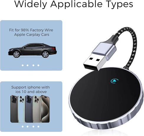 محول Carplay اللاسلكي لـ Carplay السلكي من المصنع إلى لاسلكي، تحويل سلكي إلى دونجل Carplay لاسلكي للاتصال اللاسلكي، التوصيل والتشغيل، للسيارات من 2015 وiPhone iOS 10+ in Kuwait