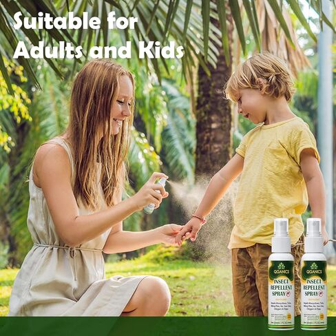 رذاذ طارد البعوض للجسم، رذاذ الحشرات الطبيعي خالي من DEET، رذاذ الحشرات حجم السفر رذاذ طارد الحشرات للبشرة 2 أوقية (2 حزمة). in Kuwait