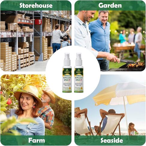 رذاذ طارد البعوض للجسم، رذاذ الحشرات الطبيعي خالي من DEET، رذاذ الحشرات حجم السفر رذاذ طارد الحشرات للبشرة 2 أوقية (2 حزمة). in Kuwait