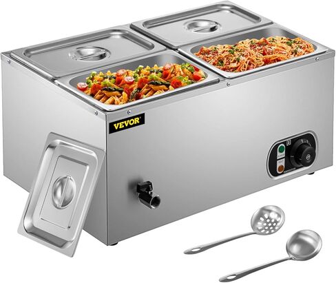 جهاز تسخين الطعام التجاري VEVOR 6x1/6GN، 6 مقلاة من الفولاذ المقاوم للصدأ Bain Marie سعة 12.6 Qt، طاولة بخار 1500 واط بعمق 15 سم/6 بوصة، درجة الحرارة. التحكم في درجة حرارة 86-185 درجة فهرنهايت، سخان الحساء الكهربائي مع أغطية ومغرفتين in Kuwait