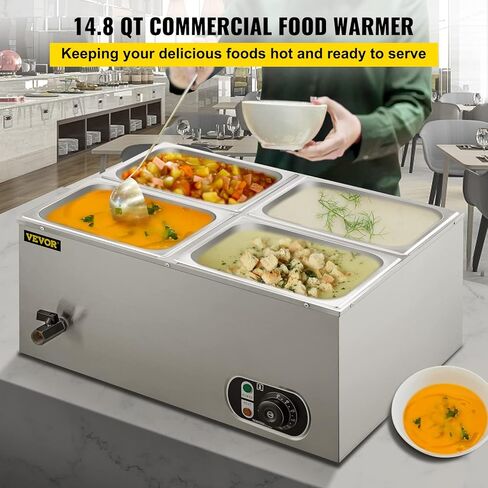 جهاز تسخين الطعام التجاري VEVOR 6x1/6GN، 6 مقلاة من الفولاذ المقاوم للصدأ Bain Marie سعة 12.6 Qt، طاولة بخار 1500 واط بعمق 15 سم/6 بوصة، درجة الحرارة. التحكم في درجة حرارة 86-185 درجة فهرنهايت، سخان الحساء الكهربائي مع أغطية ومغرفتين in Kuwait