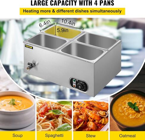 جهاز تسخين الطعام التجاري VEVOR 6x1/6GN، 6 مقلاة من الفولاذ المقاوم للصدأ Bain Marie سعة 12.6 Qt، طاولة بخار 1500 واط بعمق 15 سم/6 بوصة، درجة الحرارة. التحكم في درجة حرارة 86-185 درجة فهرنهايت، سخان الحساء الكهربائي مع أغطية ومغرفتين in Kuwait