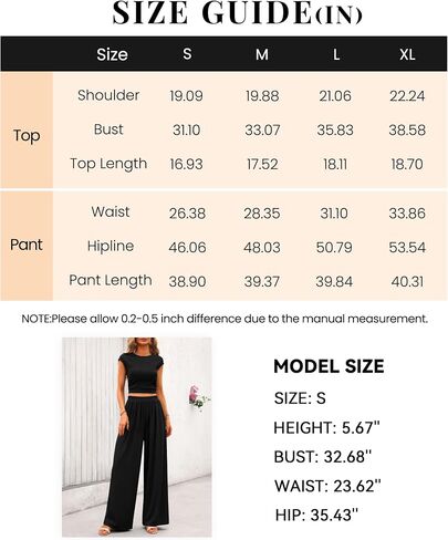 PRETTYGARDEN Women's Summer 2 Piece Outfits 2024 Cap Sleeve Ruched Slim T Shirt Ribbed Knit Wide Leg Pant Sets Tracksuit in Saudi Arabia