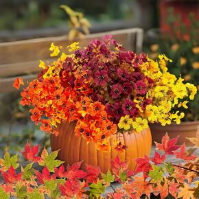 12Pcs Artificial Fall Flowers with Eucalyptus, Fake Orange Flowers UV Resistant Boxwood Faux Mums for Outdoor Porch Patio Thanksgiving Halloween Decor in Saudi Arabia