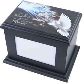 Cremation Urns for Human with Photo Frame, Urn for Ashes for Women, Wooden Urn for Ashes Adult Male, Keepsake Box Casket for Humans up to 240 lbs (Black, L, Dove) in Saudi Arabia