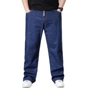 بنطال جينز رجالي بأرجل مستقيمة مقاس كبير مع خصر مرن ورباط (XL-8XL) - بنطال جينز كاجوال فضفاض قابل للتمدد in Kuwait