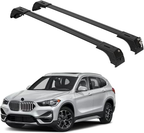 قضبان متقاطعة لحامل السقف ERKUL لسيارات BMW X1 F48 2016-2022 | قضبان متقاطعة من الألومنيوم مع قفل مضاد للسرقة على السطح | متوافق مع فلوش ريلز - أسود in Saudi Arabia