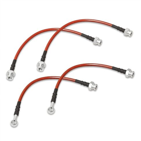 AJP Distributors Red Stainless Steel Braided Oil Brake Lines Hoses Cables Pipe Kit 4PCS Front & Rear Set Black End Cap Compatible/Replacement For 240SX S14 Silvia JDM 1995 1996 1997 1998 95 96 97 98 in Saudi Arabia
