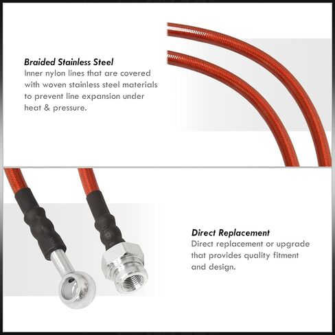 AJP Distributors Red Stainless Steel Braided Oil Brake Lines Hoses Cables Pipe Kit 4PCS Front & Rear Set Black End Cap Compatible/Replacement For 240SX S14 Silvia JDM 1995 1996 1997 1998 95 96 97 98 in Saudi Arabia