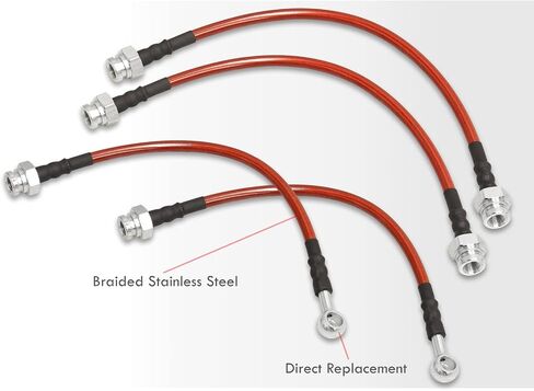 AJP Distributors Red Stainless Steel Braided Oil Brake Lines Hoses Cables Pipe Kit 4PCS Front & Rear Set Black End Cap Compatible/Replacement For 240SX S14 Silvia JDM 1995 1996 1997 1998 95 96 97 98 in Saudi Arabia