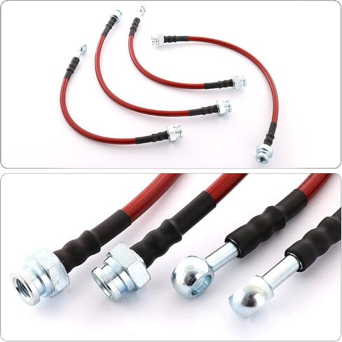 AJP Distributors Red Stainless Steel Braided Oil Brake Lines Hoses Cables Pipe Kit 4PCS Front & Rear Set Black End Cap Compatible/Replacement For 240SX S14 Silvia JDM 1995 1996 1997 1998 95 96 97 98 in Saudi Arabia