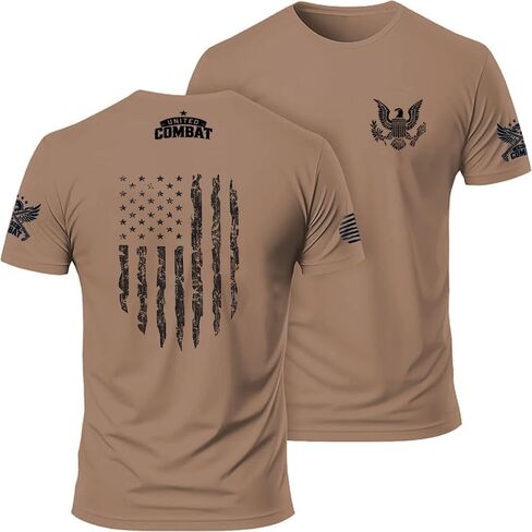 United Combat - تي شيرت وطني من الأمام والخلف - تي شيرت مطبوع عليه علم الولايات المتحدة الأمريكية بالأسى in Saudi Arabia