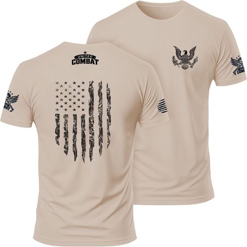 United Combat - تي شيرت وطني من الأمام والخلف - تي شيرت مطبوع عليه علم الولايات المتحدة الأمريكية بالأسى in Saudi Arabia