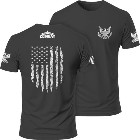 United Combat - تي شيرت وطني من الأمام والخلف - تي شيرت مطبوع عليه علم الولايات المتحدة الأمريكية بالأسى in Saudi Arabia