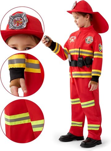 زي رجال الإطفاء من شركة Spooktacular Creations للأطفال، مجموعة زي رجل إطفاء أحمر للأولاد مع ملحقات ألعاب لحفلات الهالوين in Saudi Arabia