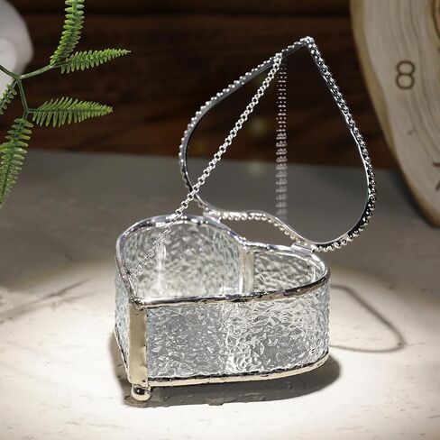 Glass Vintage Jewelry Box Keepsake storage Trinket Ring Display Box Home Decor Embossed Clear Glass Box Organizer(4×3.6×2.1inches) in Kuwait