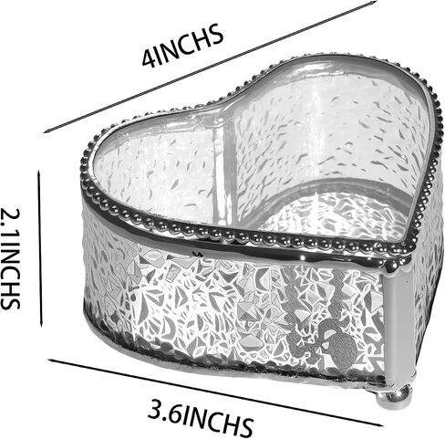 Glass Vintage Jewelry Box Keepsake storage Trinket Ring Display Box Home Decor Embossed Clear Glass Box Organizer(4×3.6×2.1inches) in Kuwait