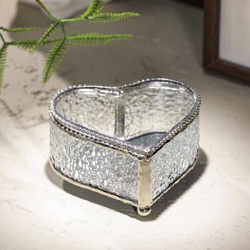 Glass Vintage Jewelry Box Keepsake storage Trinket Ring Display Box Home Decor Embossed Clear Glass Box Organizer(4×3.6×2.1inches) in Kuwait