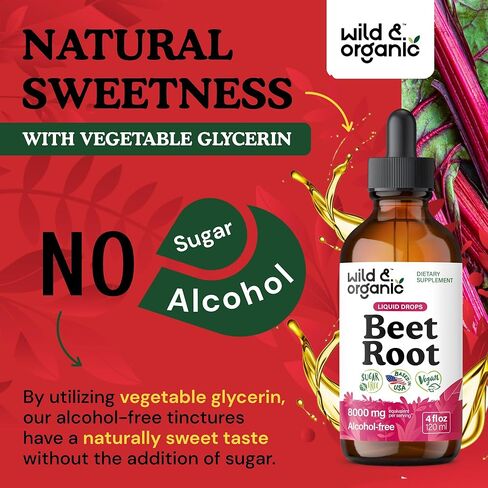 Wild & Organic Beet Root Extract Drops - 8000 mg Fresh Beetroot Extract Equivalent - Extract 20:1 - Liquid Red Beets Supplements - 400 mg per Serving - Vegan, Alcohol & Sugar-Free - 4 fl oz in Saudi Arabia