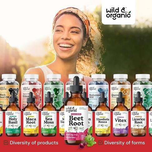 Wild & Organic Beet Root Extract Drops - 8000 mg Fresh Beetroot Extract Equivalent - Extract 20:1 - Liquid Red Beets Supplements - 400 mg per Serving - Vegan, Alcohol & Sugar-Free - 4 fl oz in Saudi Arabia