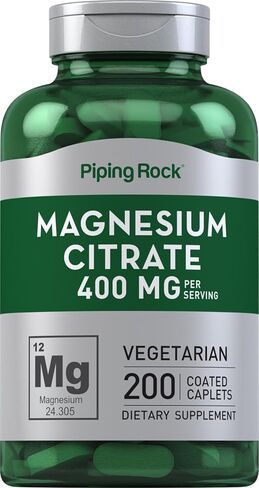 Piping Rock Magnesium Citrate | 400 mg | 200 Caplets | Vegetarian, Non-GMO, Gluten Free Supplement in Saudi Arabia