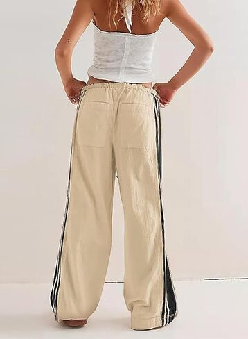Women Wide Leg Track Pants Side Striped Baggy Sweatpants Drawstring Elastic High Waist Slouchy Y2K Pants with Pockets in Kuwait
