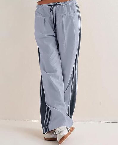 Women Wide Leg Track Pants Side Striped Baggy Sweatpants Drawstring Elastic High Waist Slouchy Y2K Pants with Pockets in Kuwait
