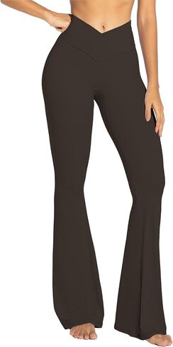 Sunzel Flare Leggings, Crossover Yoga Pants with Tummy Control, High Waisted and Wide Leg, No Front Seam Java Brown Medium 34" Inseam in Saudi Arabia