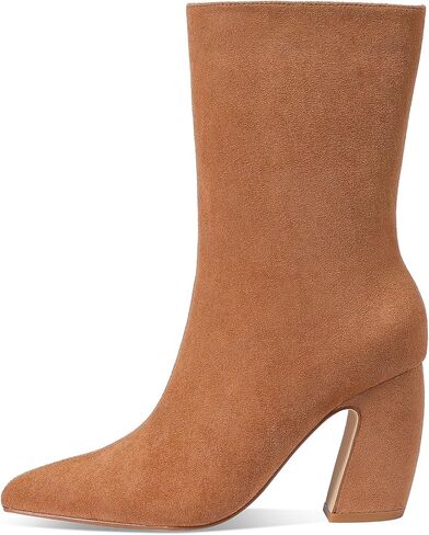 CYNLLIO حذاء كاحل للنساء من جلد الغزال البني بمقدمة مدببة حذاء شتوي واسع الساق مقاس 3.35 بوصة بكعب مكتنز بوتاس دي موجر أنيق in Kuwait