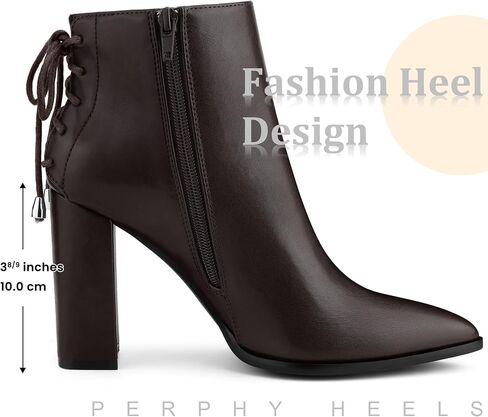 Perphy Pointed Toe Back Lace Up Chunky Heel Ankle Boots for Women in Kuwait