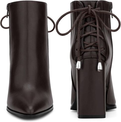Perphy Pointed Toe Back Lace Up Chunky Heel Ankle Boots for Women in Kuwait