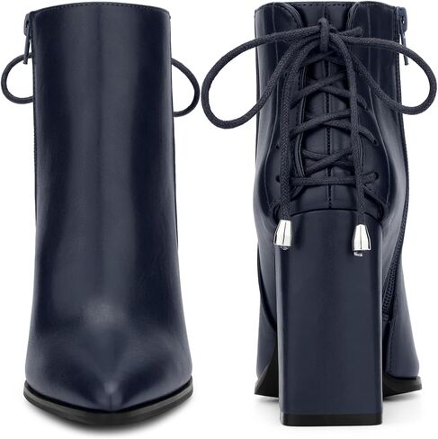 Perphy Pointed Toe Back Lace Up Chunky Heel Ankle Boots for Women in Kuwait