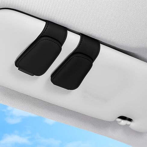 Car Visor Sunglasses Holders with Magnetic Clip, 2 Pack PU Leather Glasses Mount and Ticket Card Clip, Securely Holds Eyewear and Notes for Car Interior Organization, Black in Saudi Arabia
