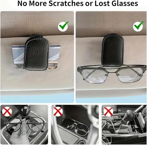 Car Visor Sunglasses Holders with Magnetic Clip, 2 Pack PU Leather Glasses Mount and Ticket Card Clip, Securely Holds Eyewear and Notes for Car Interior Organization, Black in Saudi Arabia