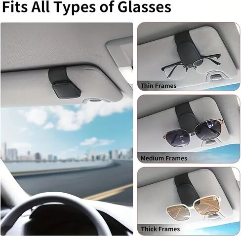 Car Visor Sunglasses Holders with Magnetic Clip, 2 Pack PU Leather Glasses Mount and Ticket Card Clip, Securely Holds Eyewear and Notes for Car Interior Organization, Black in Saudi Arabia